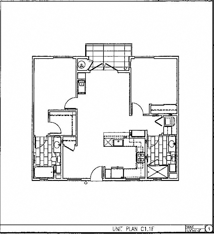 Floor plan for 2 beds, 2 baths, 1117 sqft